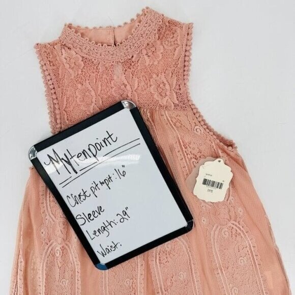 Altar'd State Pink Lace Overlay Green Keyhole Boho Wedding Sheath Small Dress - Picture 8 of 8